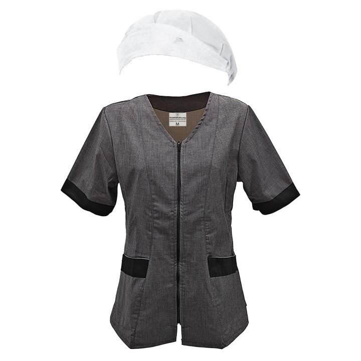 Completo camice grembiule Pulizie lavoro estetista infermiera oss Cuffia e Casacca Zip da Donna vari colori made in italy