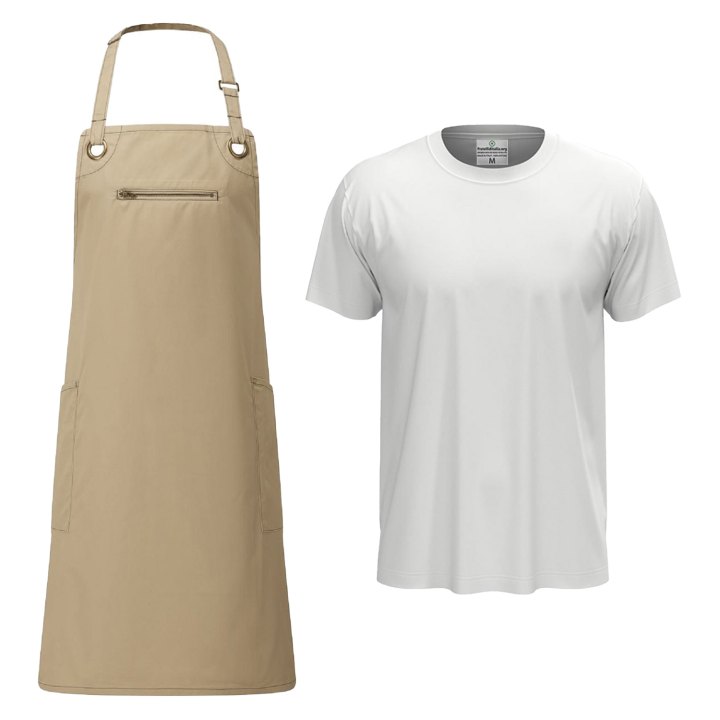 Divisa Uomo per Bancone in Panetterie Forni e Bar con t-shirt e Grembiule con Pettorina - Personalizzabile con Logo e Nome