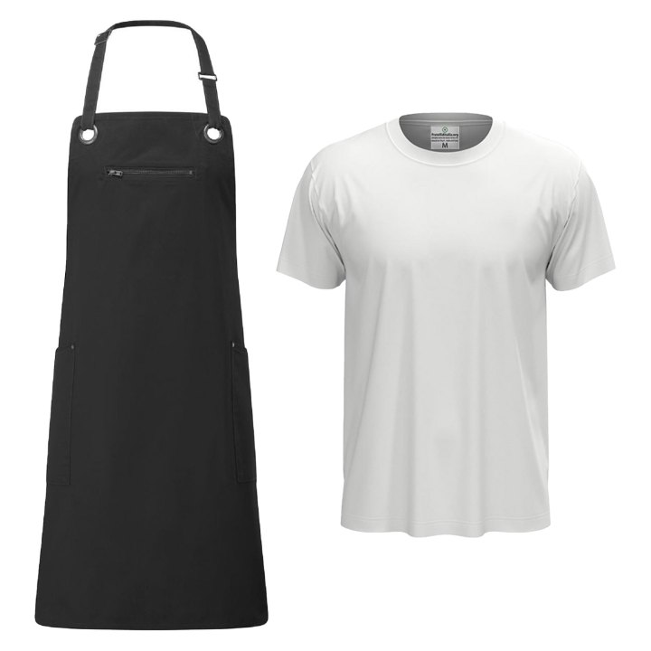 Divisa Uomo per Bancone in Panetterie Forni e Bar con t-shirt e Grembiule con Pettorina - Personalizzabile con Logo e Nome