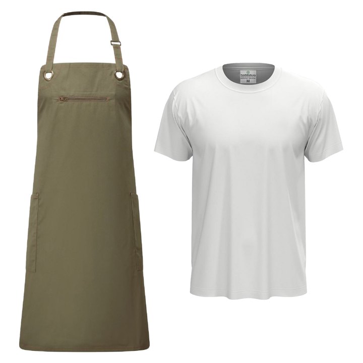 Divisa Uomo per Bancone in Panetterie Forni e Bar con t-shirt e Grembiule con Pettorina - Personalizzabile con Logo e Nome
