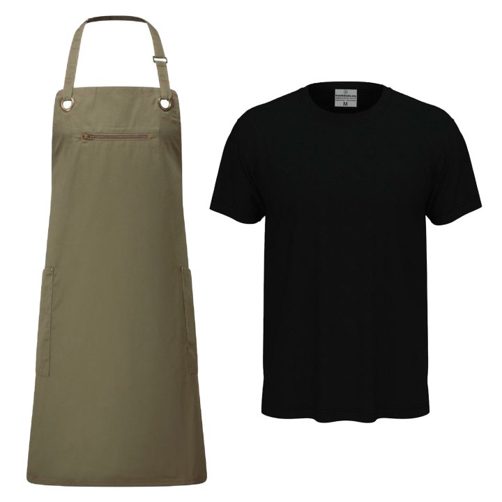 Divisa Uomo per Bancone in Panetterie Forni e Bar con t-shirt e Grembiule con Pettorina - Personalizzabile con Logo e Nome