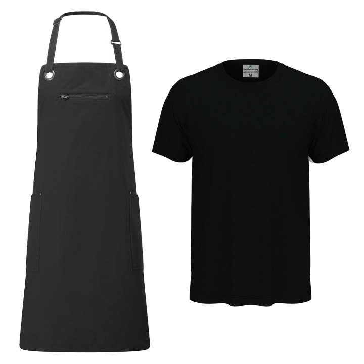 Divisa Uomo per Bancone in Panetterie Forni e Bar con t-shirt e Grembiule con Pettorina - Personalizzabile con Logo e Nome