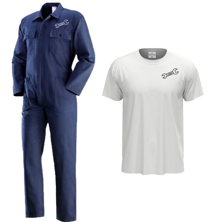 kit Tuta da lavoro blu scuro e t-shirt per lavoratori professionisti in vari settori industria edilizia officina meccanica