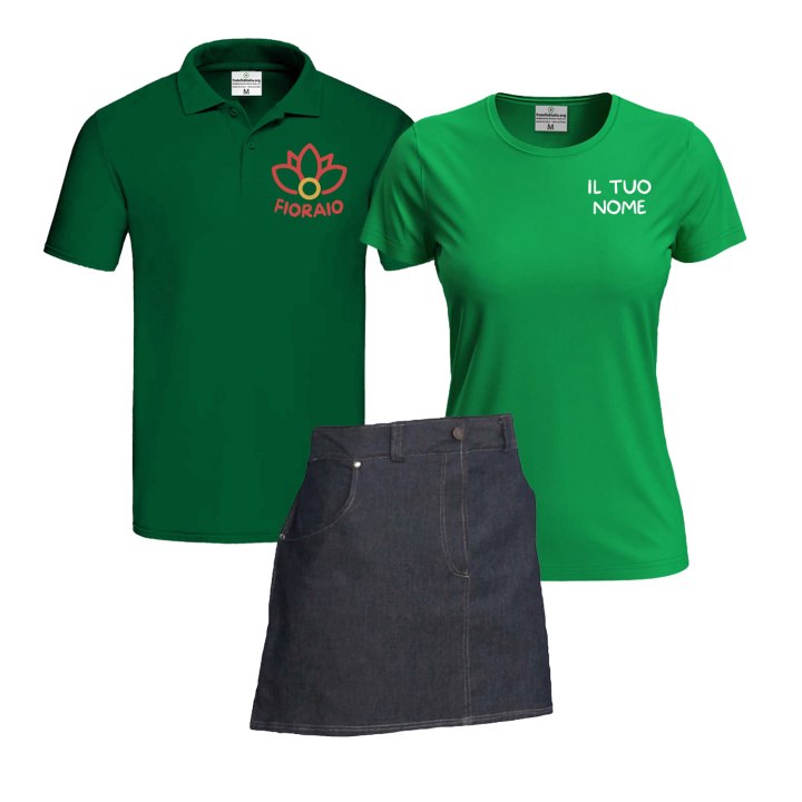 Kit Donna per Fioraio T-shirt Polo e Grembiule disponibile in varie taglie e colori made in italy
