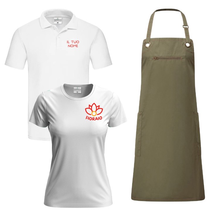 Kit Fioraio Donna Maglietta Polo e Grembiule in diverse misure e colori