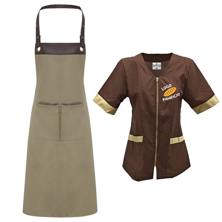 Kit Donna per Panetteria Forno o Bancone con Camice e Grembiule in tessuto antipiega made in italy