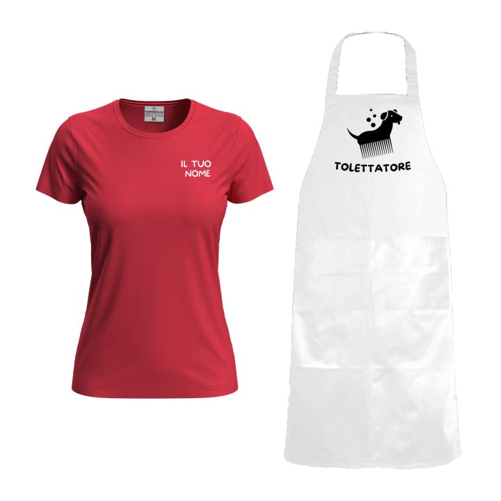 Kit Donna per Toelettatori con t-shirt vari colori e taglie e Grembiule in PVC impermeabile made in italy