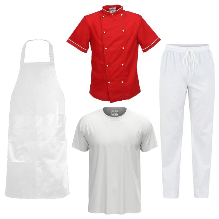 Kit Chef Pasticceria Cucina Forno Personalizzabile Completo con Giacca T-Shirt Grembiule e Pantaloni made in italy