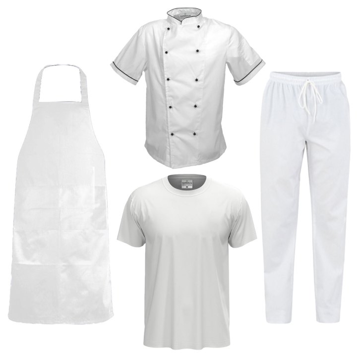 Kit Chef Pasticceria Cucina Forno Personalizzabile Completo con Giacca T-Shirt Grembiule e Pantaloni made in italy