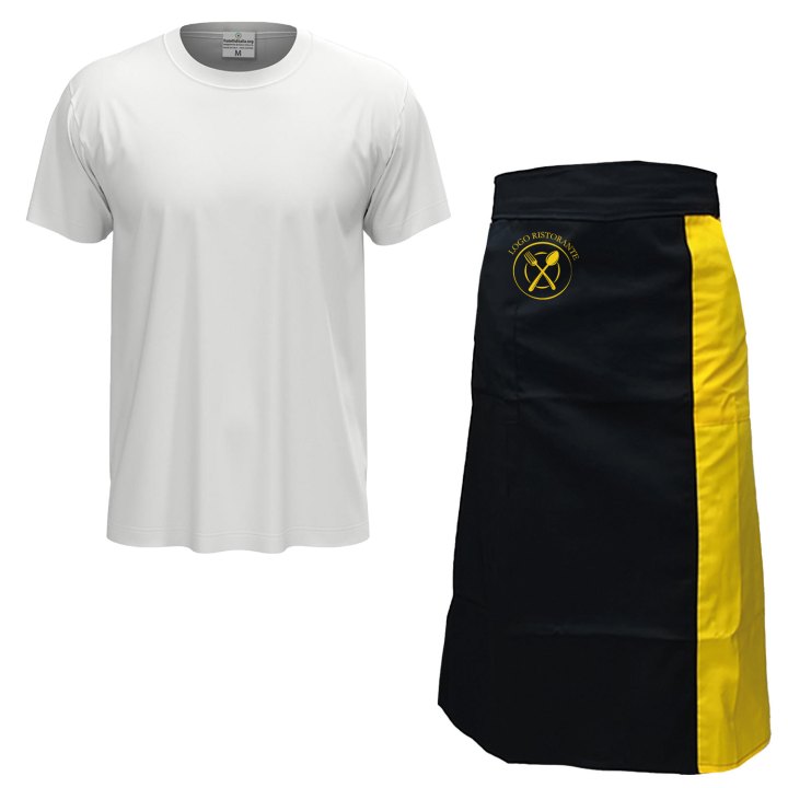 Kit con Grembiule e t-shirt per barista e cameriere made in italy Disponibile in diverse taglie e colori