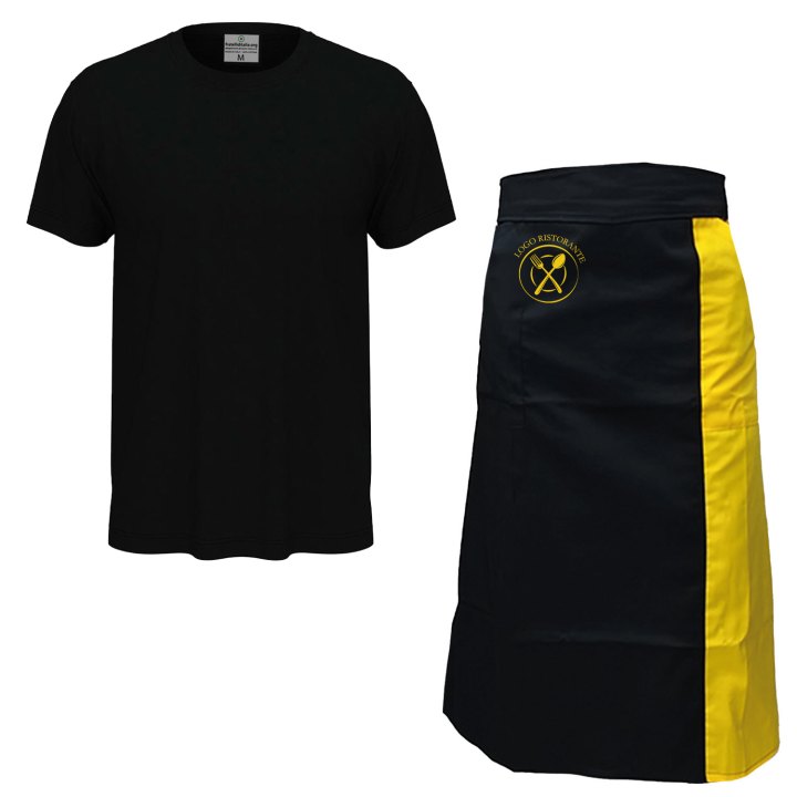 Kit con Grembiule e t-shirt per barista e cameriere made in italy Disponibile in diverse taglie e colori