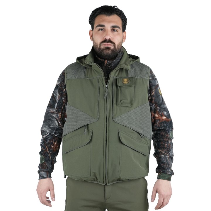 Gilet smanicato caccia antispino carniere caccia arancio verde tasche uomo sportivo
