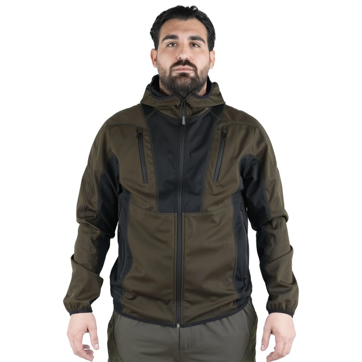 Giacca giubbino caccia tessuto leggero Microshell cappuccio con zip impermeabile