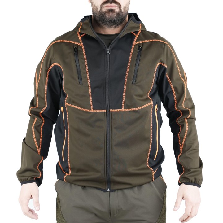 Giacca giubbino caccia tessuto leggero Microshell cappuccio con zip impermeabile