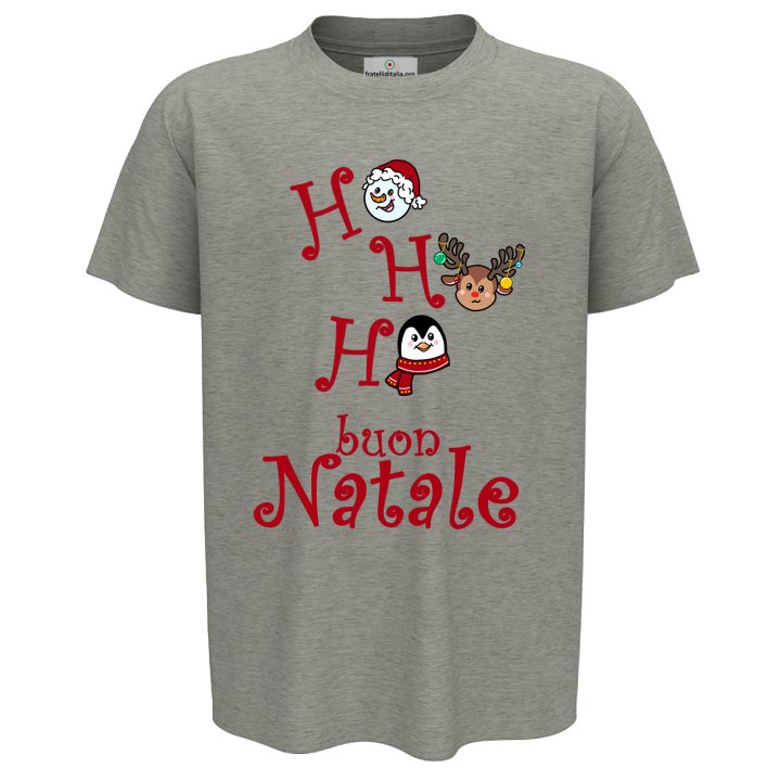 T-shirt maglia bambino unisex mezza manica girocollo stampa natalizia Buon Natale rossa