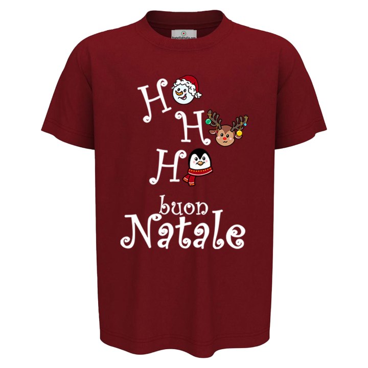 T-shirt maglia bambino unisex mezza manica girocollo stampa natalizia Buon Natale rossa