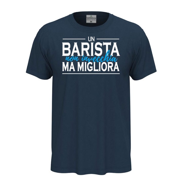 T-shirt mezza manica IL BARISTA NON INVECCHIA cotone con stampa idea regalo Bar uomo donna