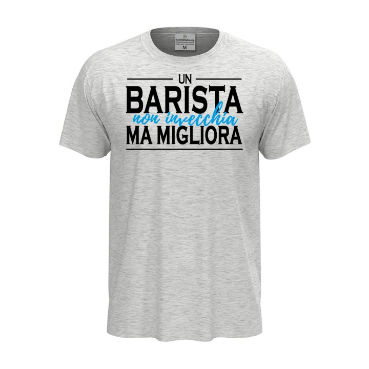 T-shirt mezza manica IL BARISTA NON INVECCHIA cotone con stampa idea regalo Bar uomo donna