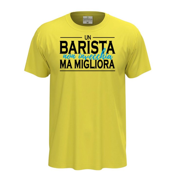 T-shirt mezza manica IL BARISTA NON INVECCHIA cotone con stampa idea regalo Bar uomo donna