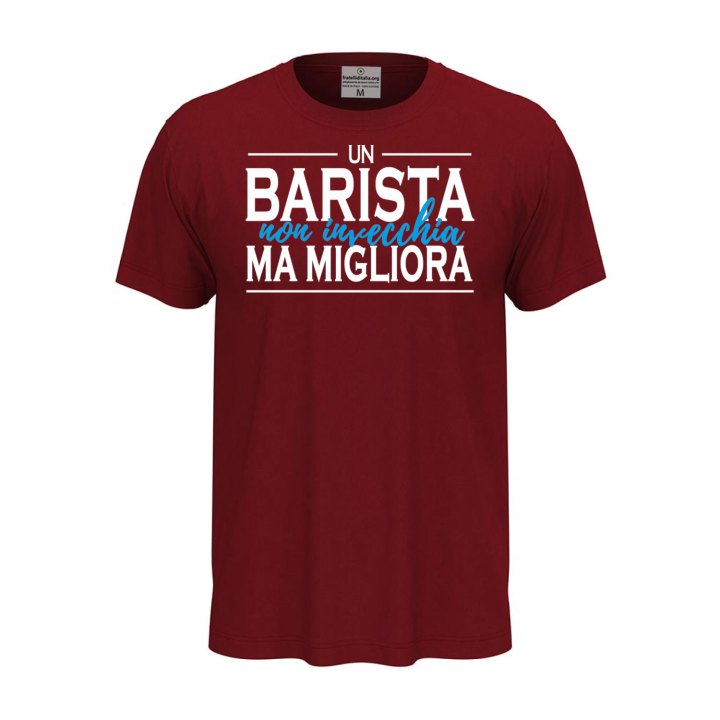 T-shirt mezza manica IL BARISTA NON INVECCHIA cotone con stampa idea regalo Bar uomo donna