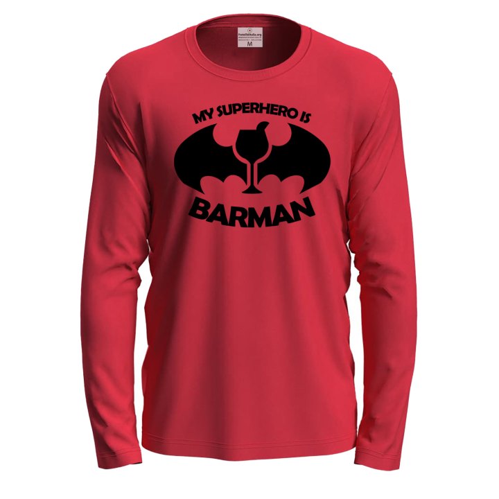 T-shirt classica a manica lunga con stampa BARMAN simpatica divertente bar cartoon idea regalo uomo