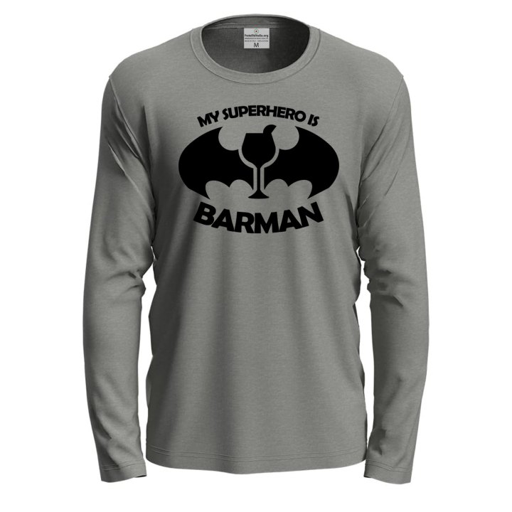 T-shirt classica a manica lunga con stampa BARMAN simpatica divertente bar cartoon idea regalo uomo