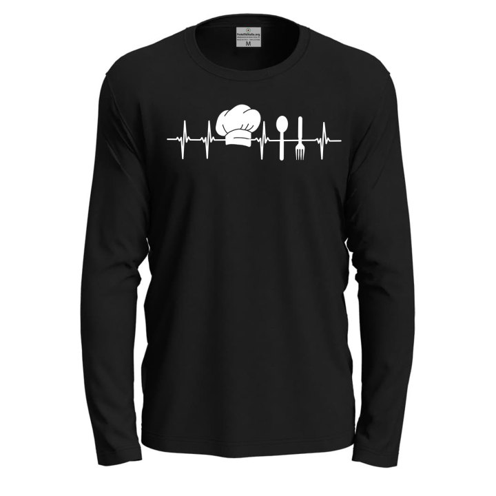 T-shirt classica a manica lunga con stampa DTF "Battito da cuoco" idea regalo chef ristorante bar