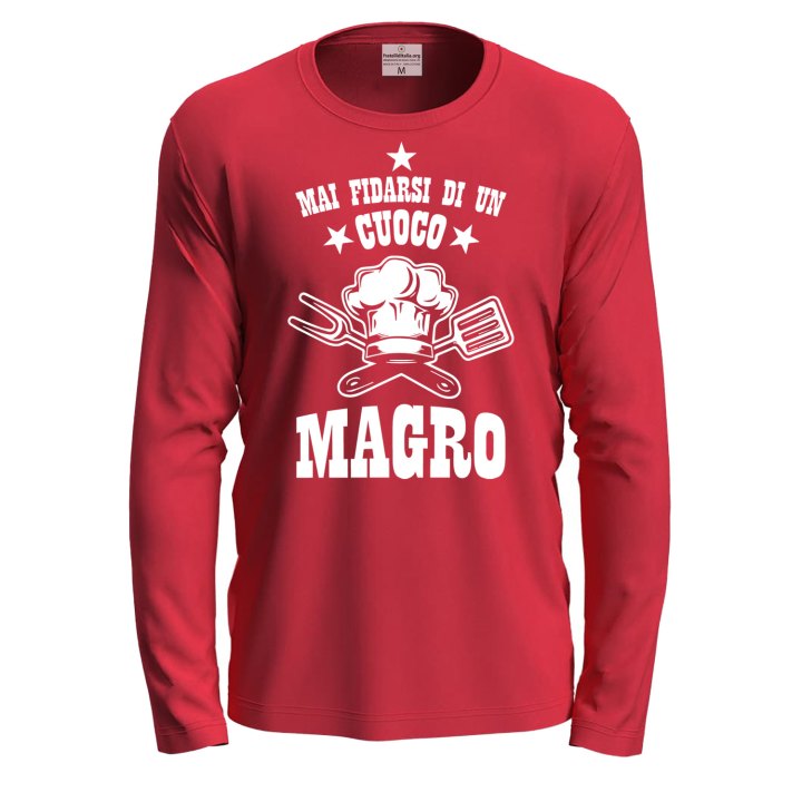 T-shirt manica lunga "Cuoco Magro" in cotone con stampa  Idea regalo chef cuochi cucina compleanno