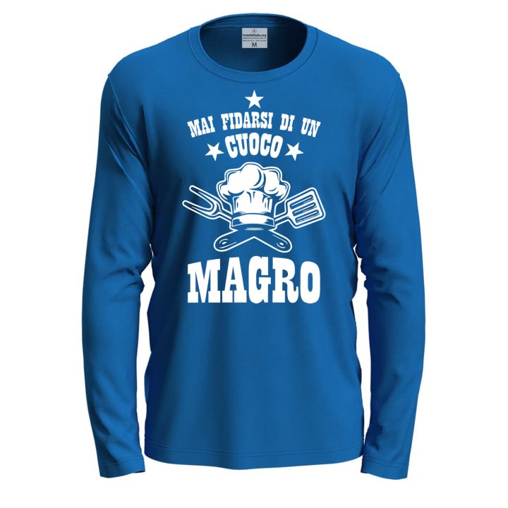T-shirt manica lunga "Cuoco Magro" in cotone con stampa  Idea regalo chef cuochi cucina compleanno