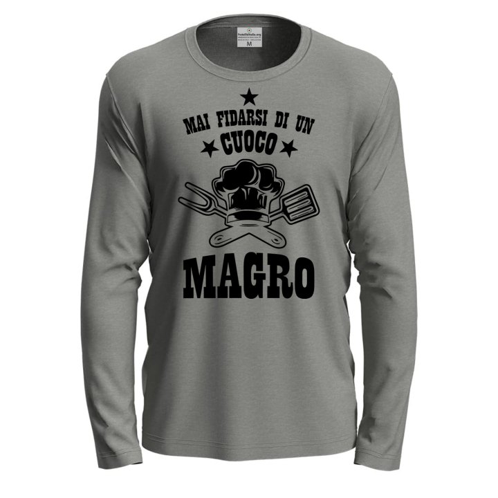 T-shirt manica lunga "Cuoco Magro" in cotone con stampa  Idea regalo chef cuochi cucina compleanno