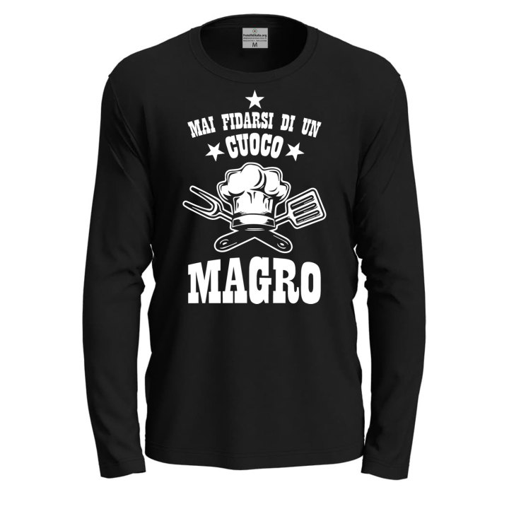 T-shirt manica lunga "Cuoco Magro" in cotone con stampa  Idea regalo chef cuochi cucina compleanno