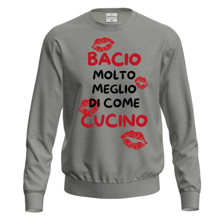 Felpa maglione unisex cuoco stampa "Bacio meglio di come cucino", idea regalo originale chef cuoco san Valentino