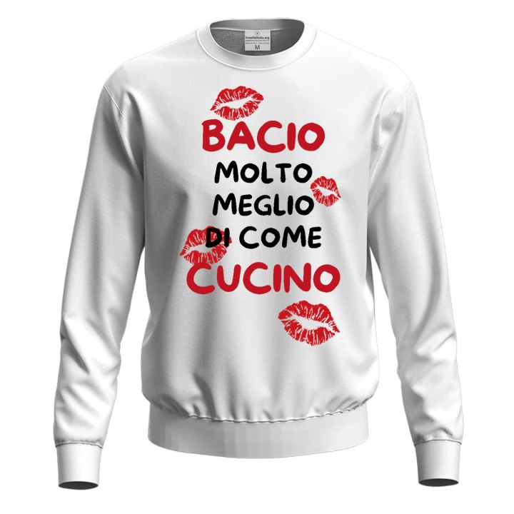 Felpa maglione unisex cuoco stampa "Bacio meglio di come cucino", idea regalo originale chef cuoco san Valentino