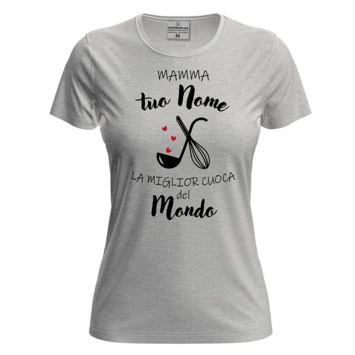 T-shirt a Manica Corta Personalizzabile "Mamma la Miglior Cuoca" con Stampa Idea Regalo Festa della mamma