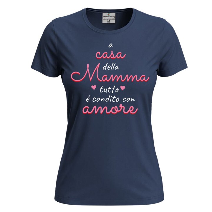 T-shirt maglia manica corta con stampa DTF "condito con amore" compeanno festa della mamma gadget abbigliamento