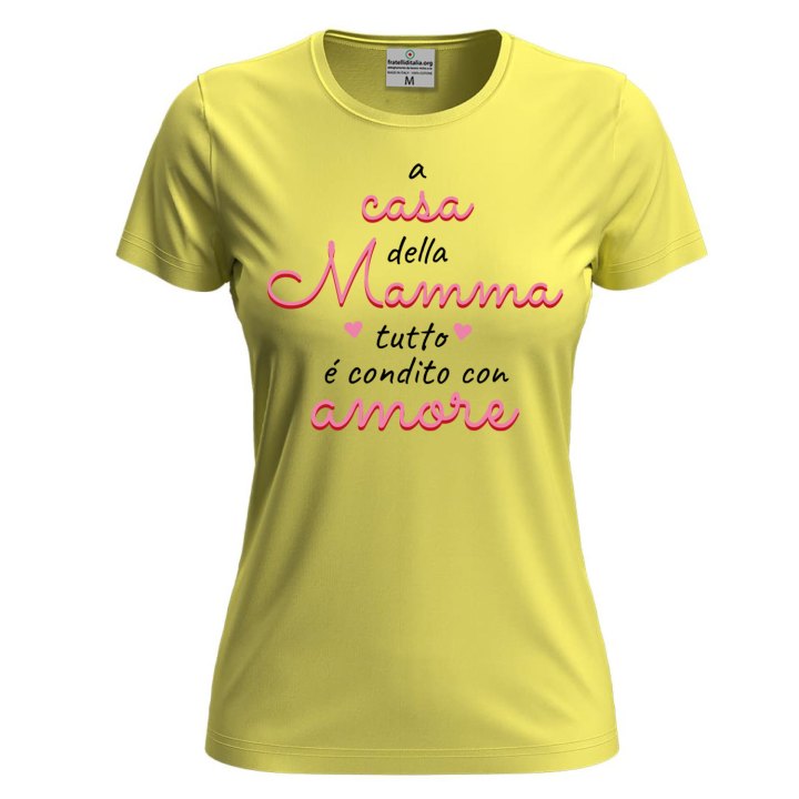 T-shirt maglia manica corta con stampa DTF "condito con amore" compeanno festa della mamma gadget abbigliamento