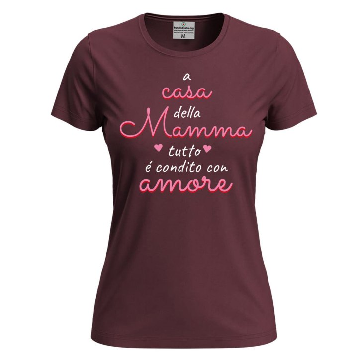T-shirt maglia manica corta con stampa DTF "condito con amore" compeanno festa della mamma gadget abbigliamento