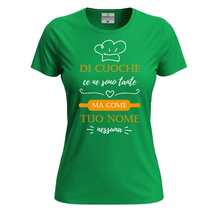 T-shirt donna manica corta con stampa DTF "DI CUOCHE CE NE SONO TANTE" cuoca personalizzabile nome