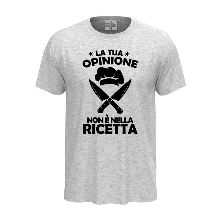 T-shirt classica a manica corta con stampa DTF "LA TUA OPINIONE NON è NELLA RICETTA" chef cuoco divertente
