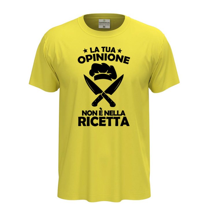 T-shirt classica a manica corta con stampa DTF "LA TUA OPINIONE NON è NELLA RICETTA" chef cuoco divertente