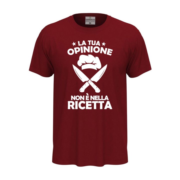 T-shirt classica a manica corta con stampa DTF "LA TUA OPINIONE NON è NELLA RICETTA" chef cuoco divertente