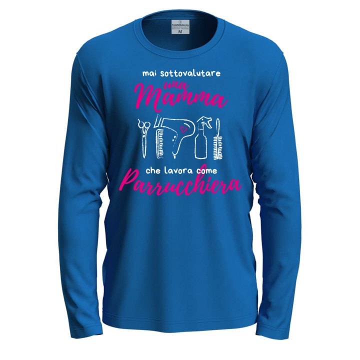 T-shirt maglia  manica lunga con stampa  "Mamma parrucchiera" Idea regalo originale festa mamma mestieri lavoro