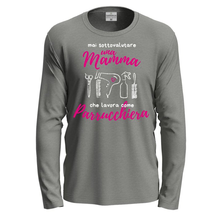 T-shirt maglia  manica lunga con stampa  "Mamma parrucchiera" Idea regalo originale festa mamma mestieri lavoro