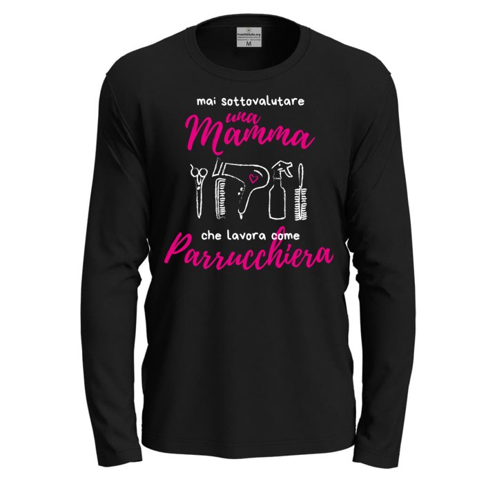 T-shirt maglia  manica lunga con stampa  "Mamma parrucchiera" Idea regalo originale festa mamma mestieri lavoro