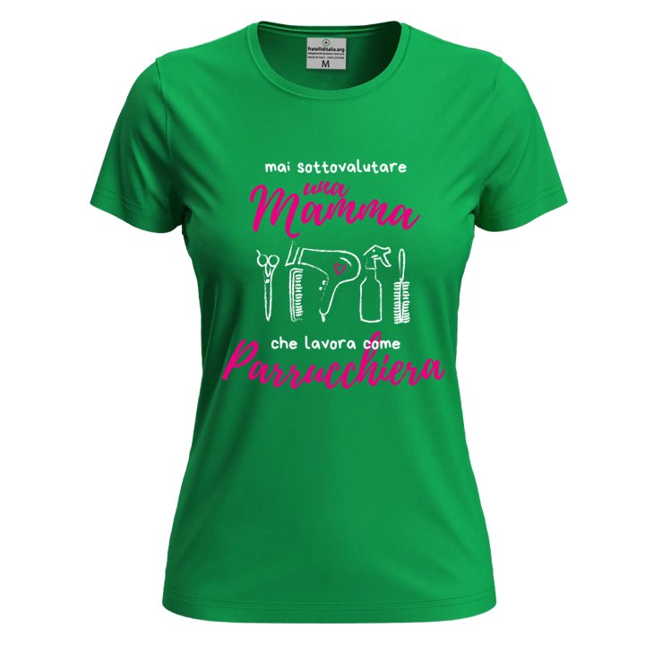 T-shirt maglia con stampa  "Mamma parrucchiera" regalo festa spazzola phon capelli lavoro mamme