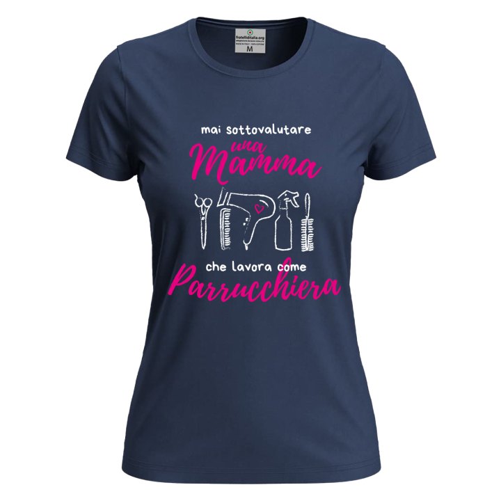 T-shirt maglia con stampa  "Mamma parrucchiera" regalo festa spazzola phon capelli lavoro mamme