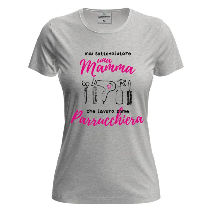 T-shirt maglia con stampa  "Mamma parrucchiera" regalo festa spazzola phon capelli lavoro mamme