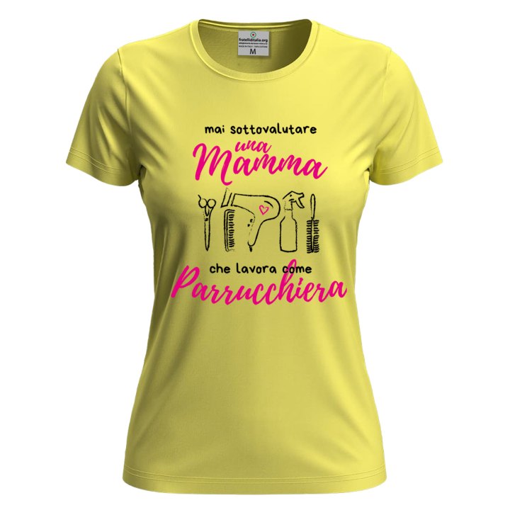 T-shirt maglia con stampa  "Mamma parrucchiera" regalo festa spazzola phon capelli lavoro mamme