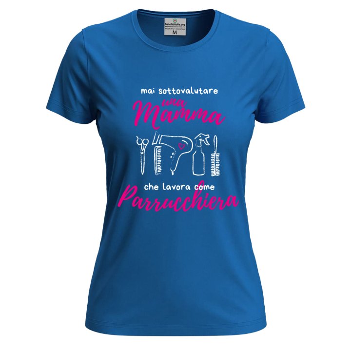 T-shirt maglia con stampa  "Mamma parrucchiera" regalo festa spazzola phon capelli lavoro mamme