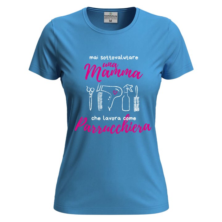 T-shirt maglia con stampa  "Mamma parrucchiera" regalo festa spazzola phon capelli lavoro mamme